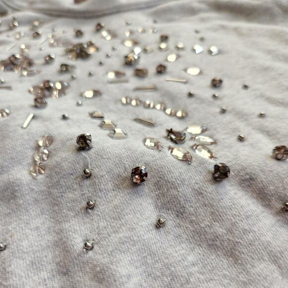 LOFT Embellished Gray Crewneck Sweatshirt | Smoky Silver Studs | Women's Large - Picture 8 of 11